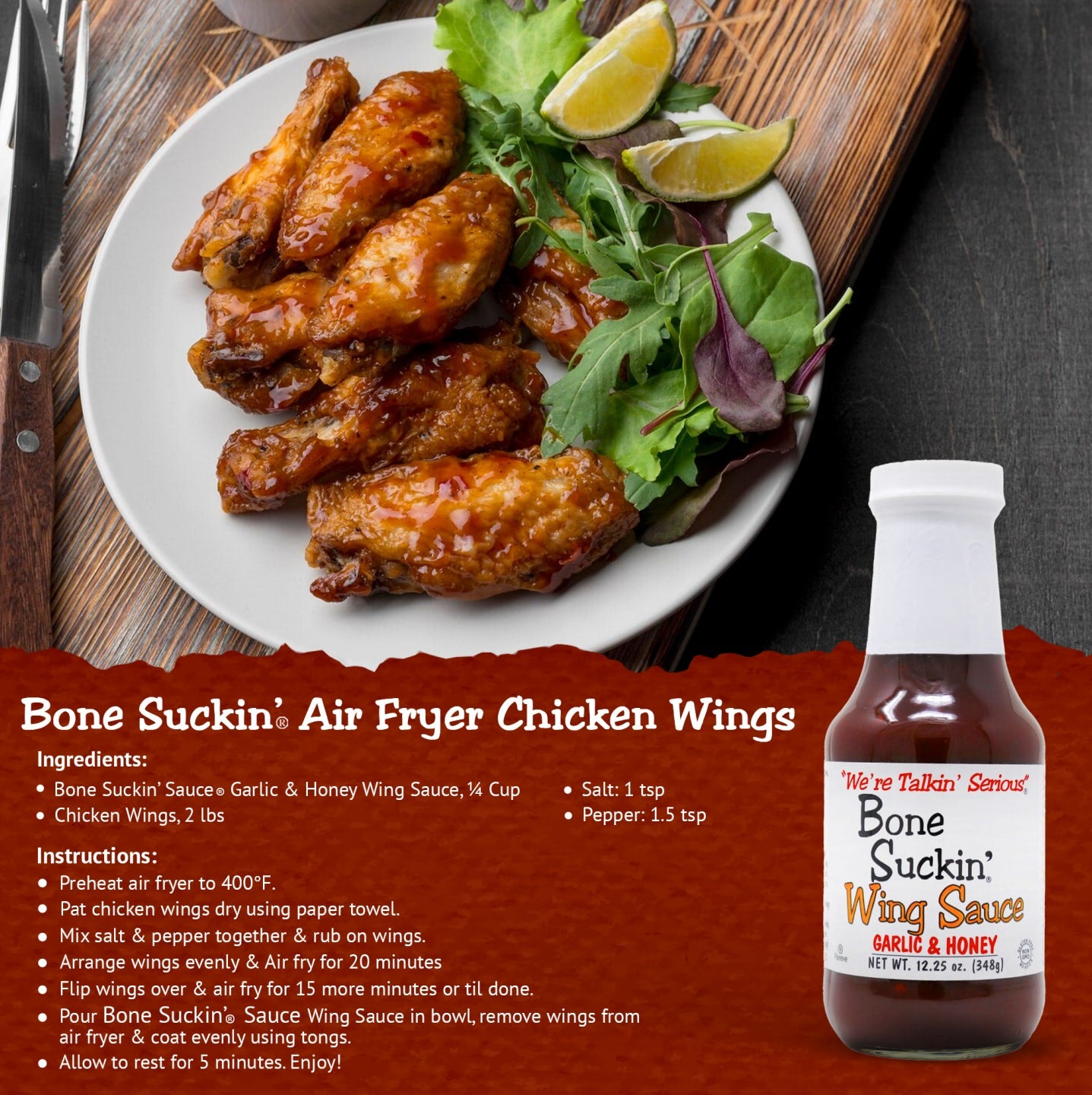 Bone Suckin' Wing Sauce Variety 3-Pack : Garlic & Honey, Teriyaki & Ginger, Honey & Habanero - For Turkey & Chicken Wings, Ribs, Seafood, Pork, Beef - Gluten Free, Non Gmo, Kosher In Glass Bottles, 3 Pc