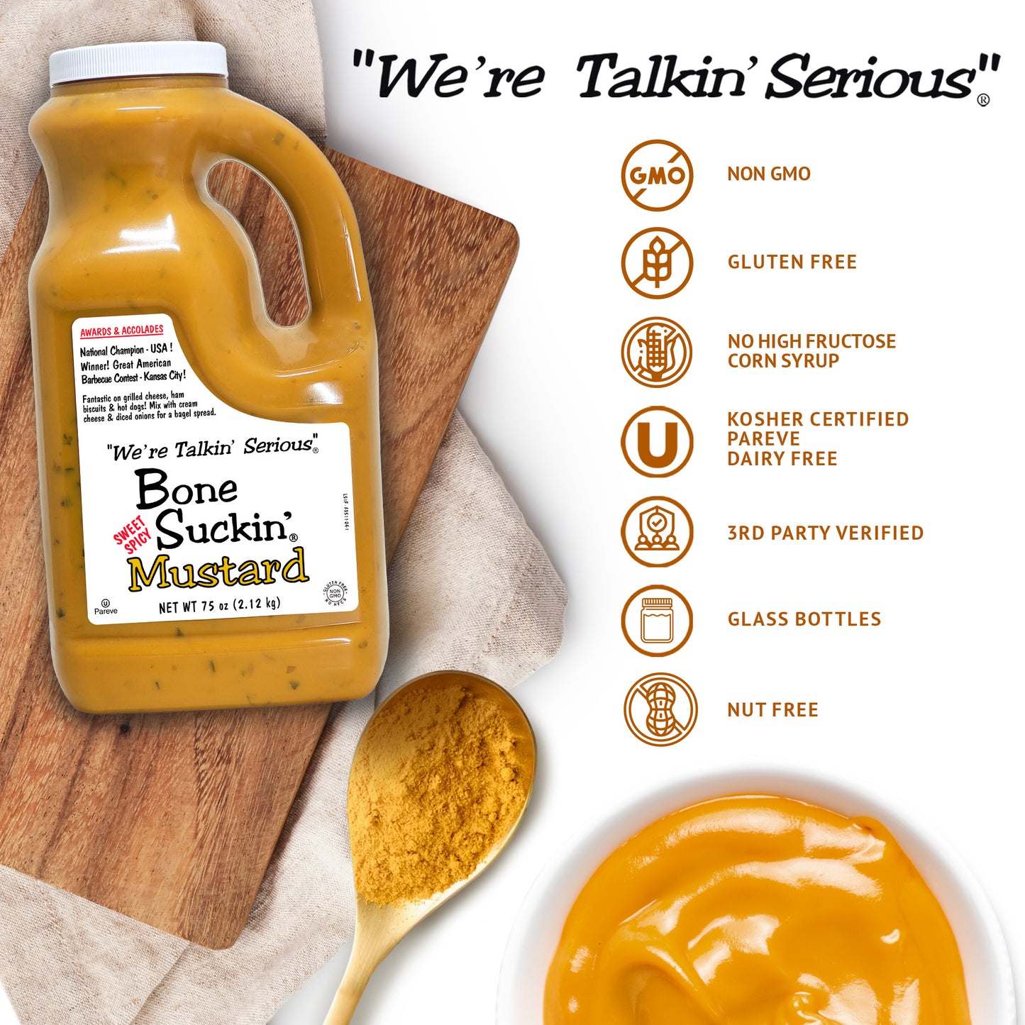 Bone Suckin' Sweet Spicy Mustard 75 oz. Jug - Informational image