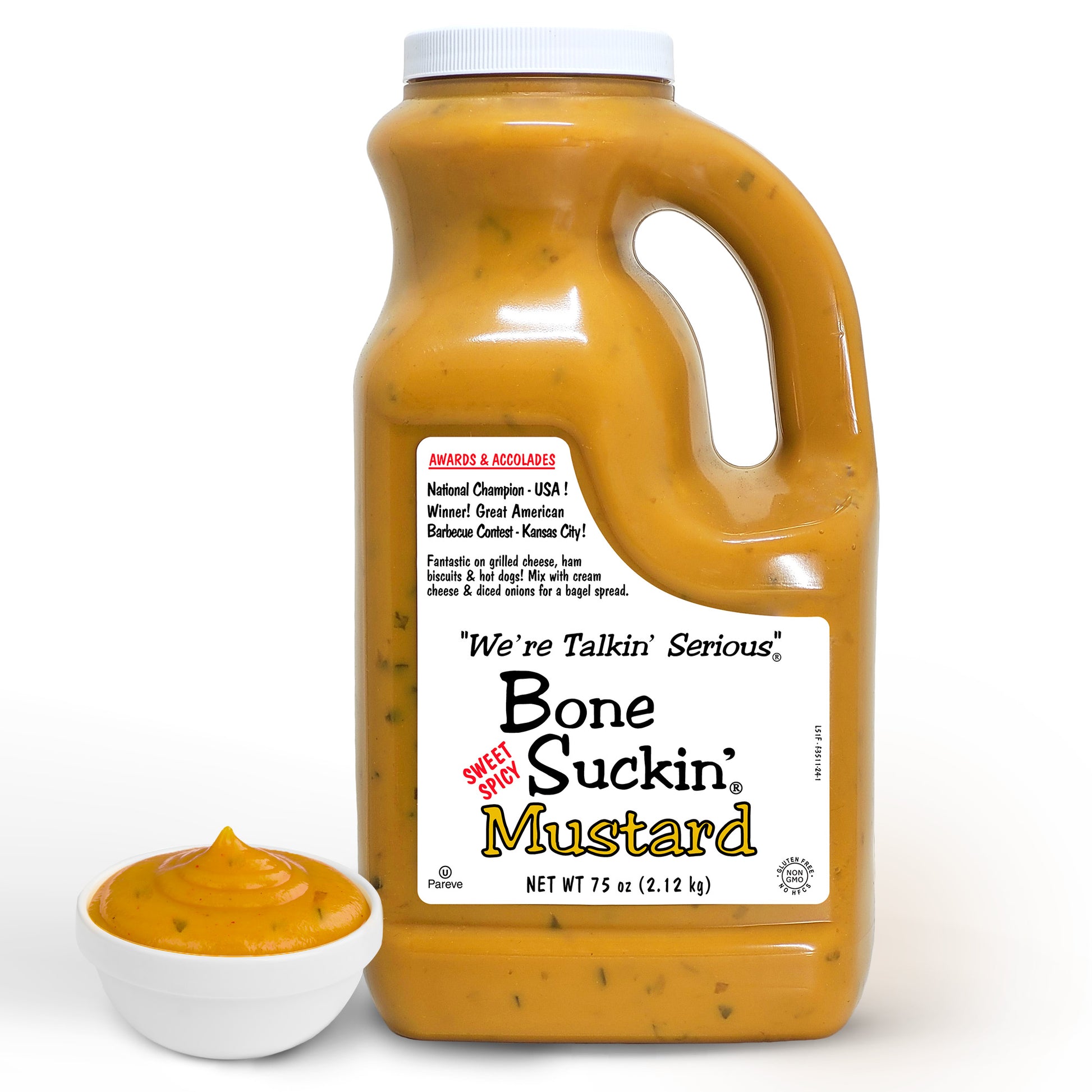 Bone Suckin' Sweet Spicy Mustard 75 oz. Jug with sauce cup