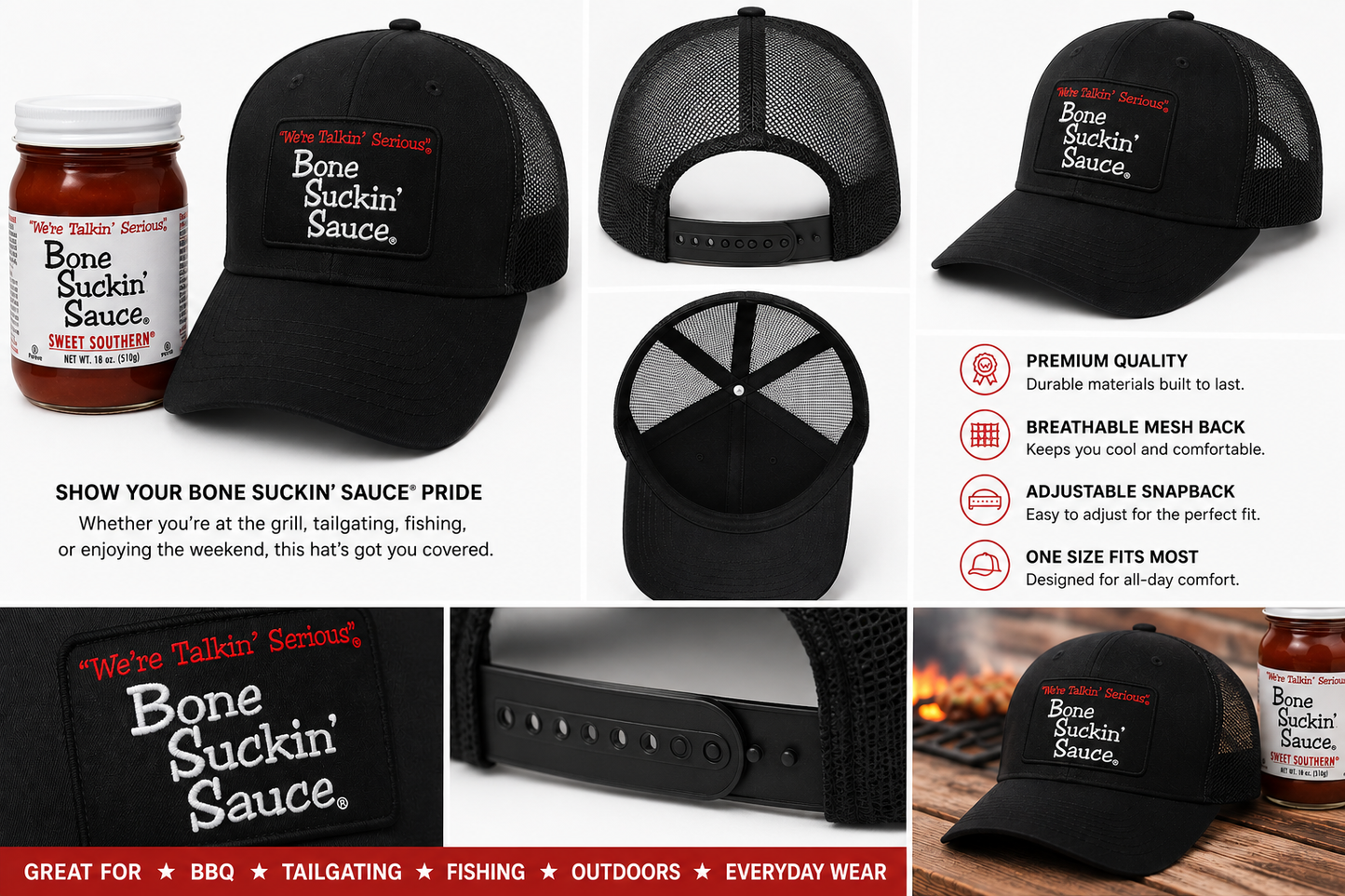 Bone Suckin' Sauce® Black Trucker Hat | Official BBQ Hat
