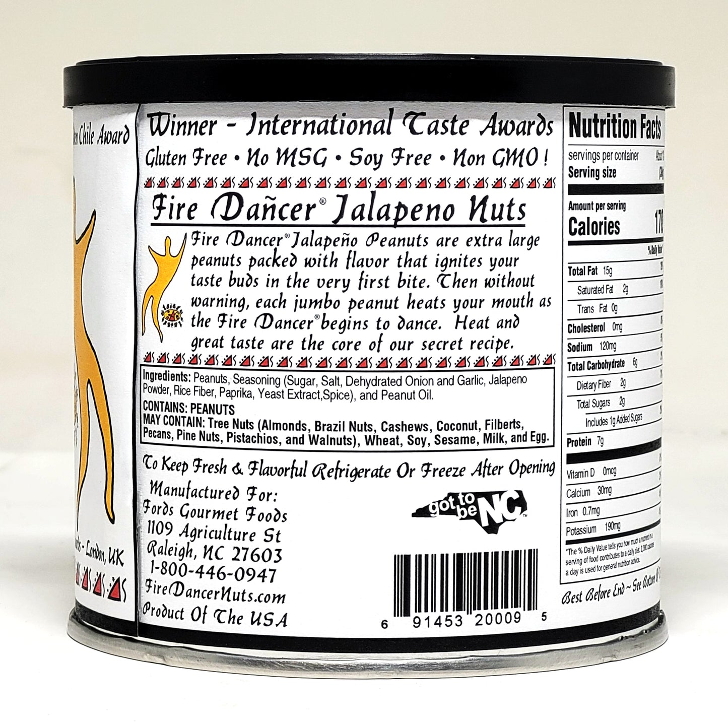 Fire Dancer® Jalapeño Nuts, 11 oz. International Award-Winning, Spicy, Extra-Large American Peanuts are coated with OUR proprietary blend of delicious spices and guaranteed to make your taste buds dance from the very first bite!