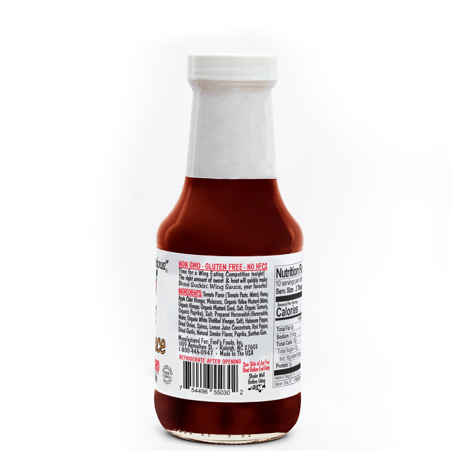 Bone Suckin'® Wing Sauce, Honey & Habanero, 12.25 oz., Side of Label with Ingredients