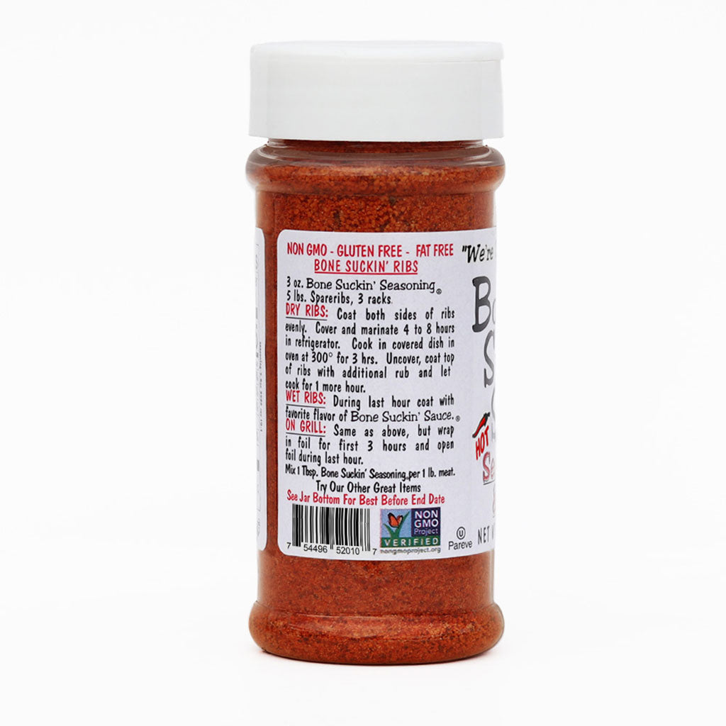 Bone Suckin’® Hot Seasoning & Rub, 5.8 oz. Back of Jar Recipe