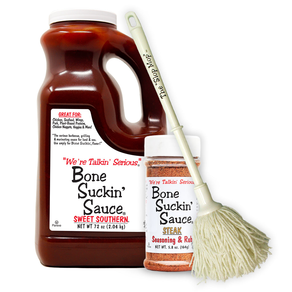 Simple Man Gift Box - Bone Suckin' Sauce 72 oz. jug, Bone Suckin' Steak Seasoning & Rub, The Slop Mop