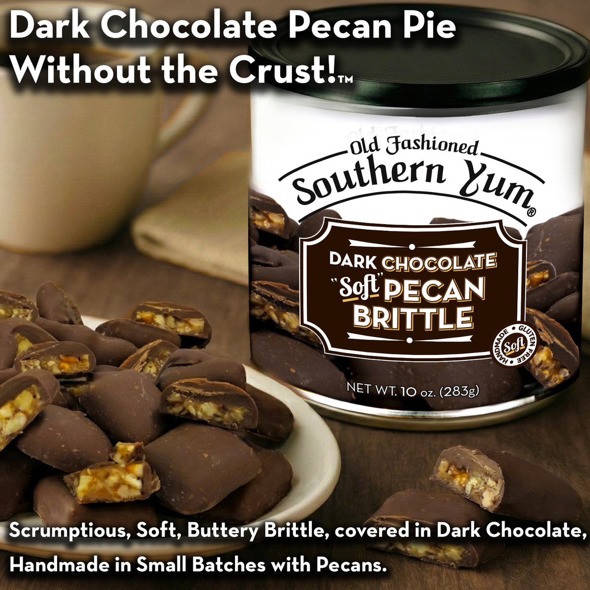 Southern Yum® Pecan Brittle, Dark Chocolate, 10 oz. Tin