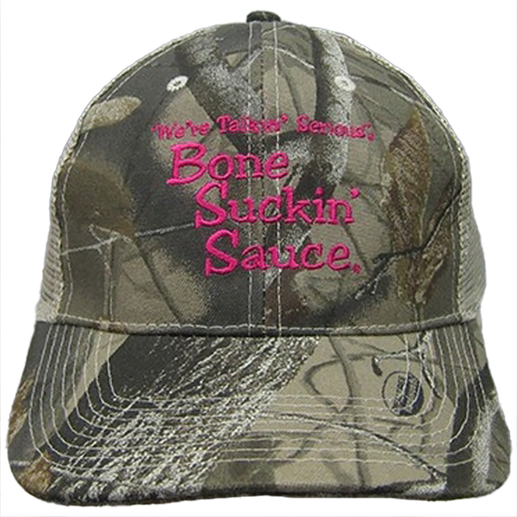 Real Tree® Camouflage Hat with Bone Suckin' Sauce® Logo Pink Letters